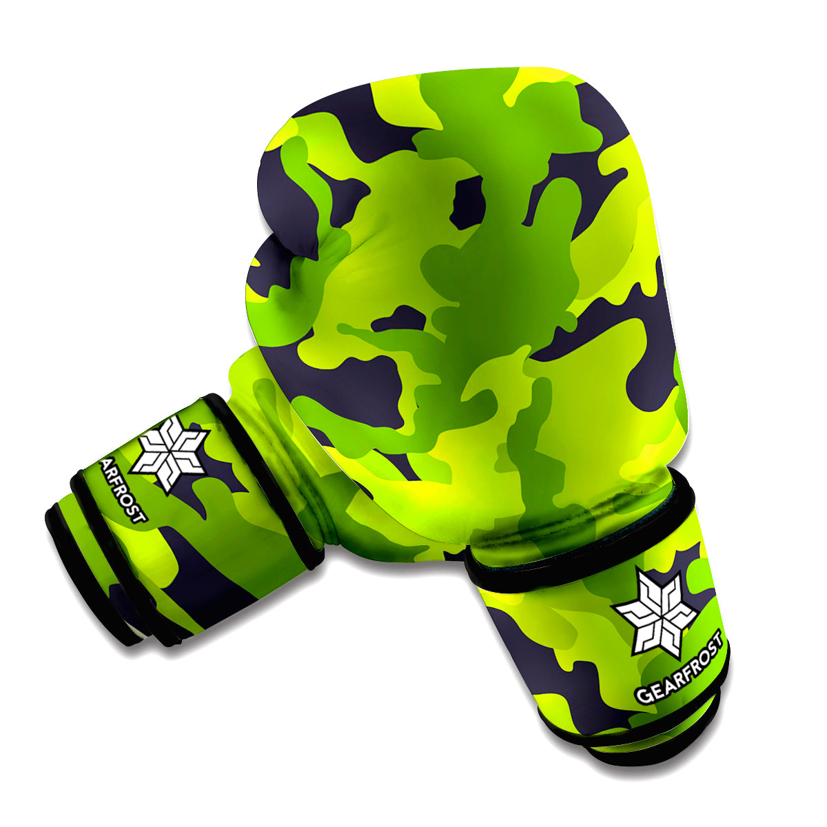Lime Green Camouflage Print Boxing Gloves