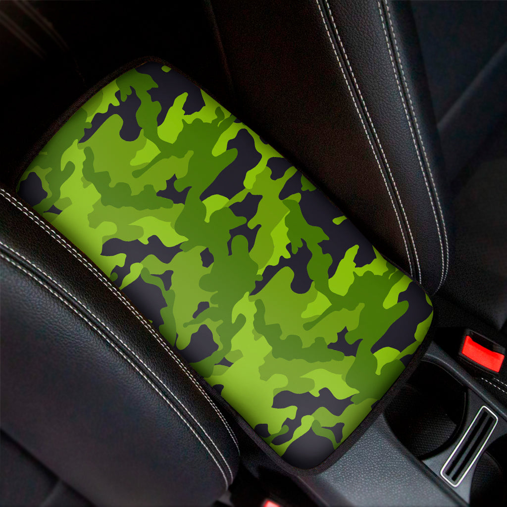 Lime Green Camouflage Print Car Center Console Cover
