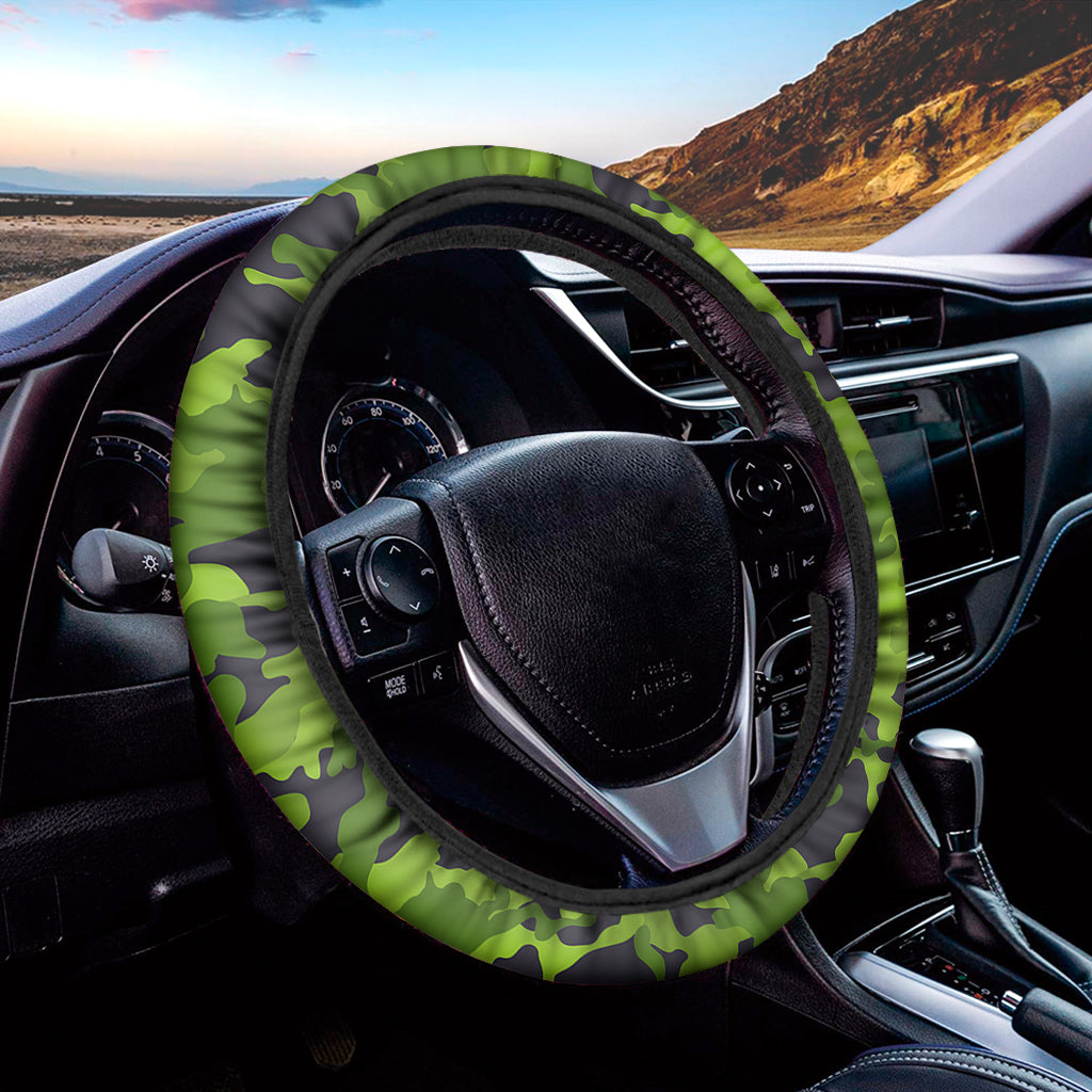 Lime Green Camouflage Print Car Steering Wheel Cover