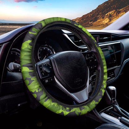 Lime Green Camouflage Print Car Steering Wheel Cover