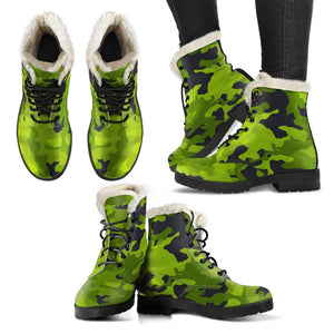 Lime Green Camouflage Print Comfy Boots GearFrost