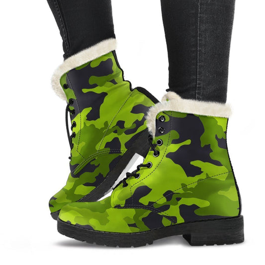 Lime Green Camouflage Print Comfy Boots GearFrost