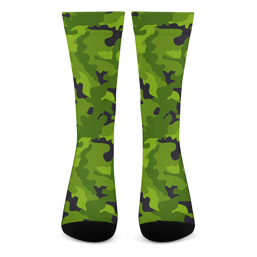 Lime Green Camouflage Print Crew Socks