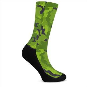 Lime Green Camouflage Print Crew Socks