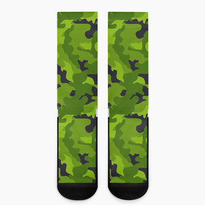 Lime Green Camouflage Print Crew Socks