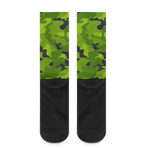 Lime Green Camouflage Print Crew Socks