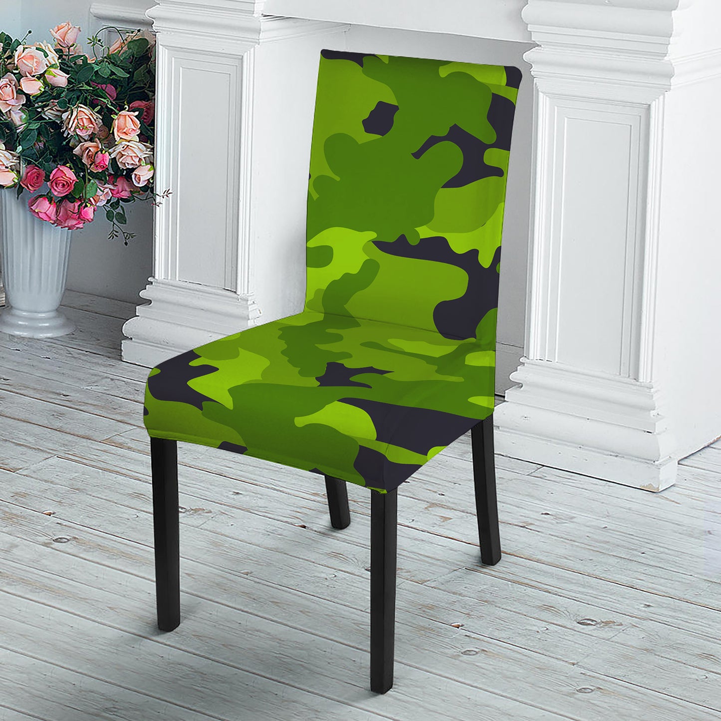Lime Green Camouflage Print Dining Chair Slipcover