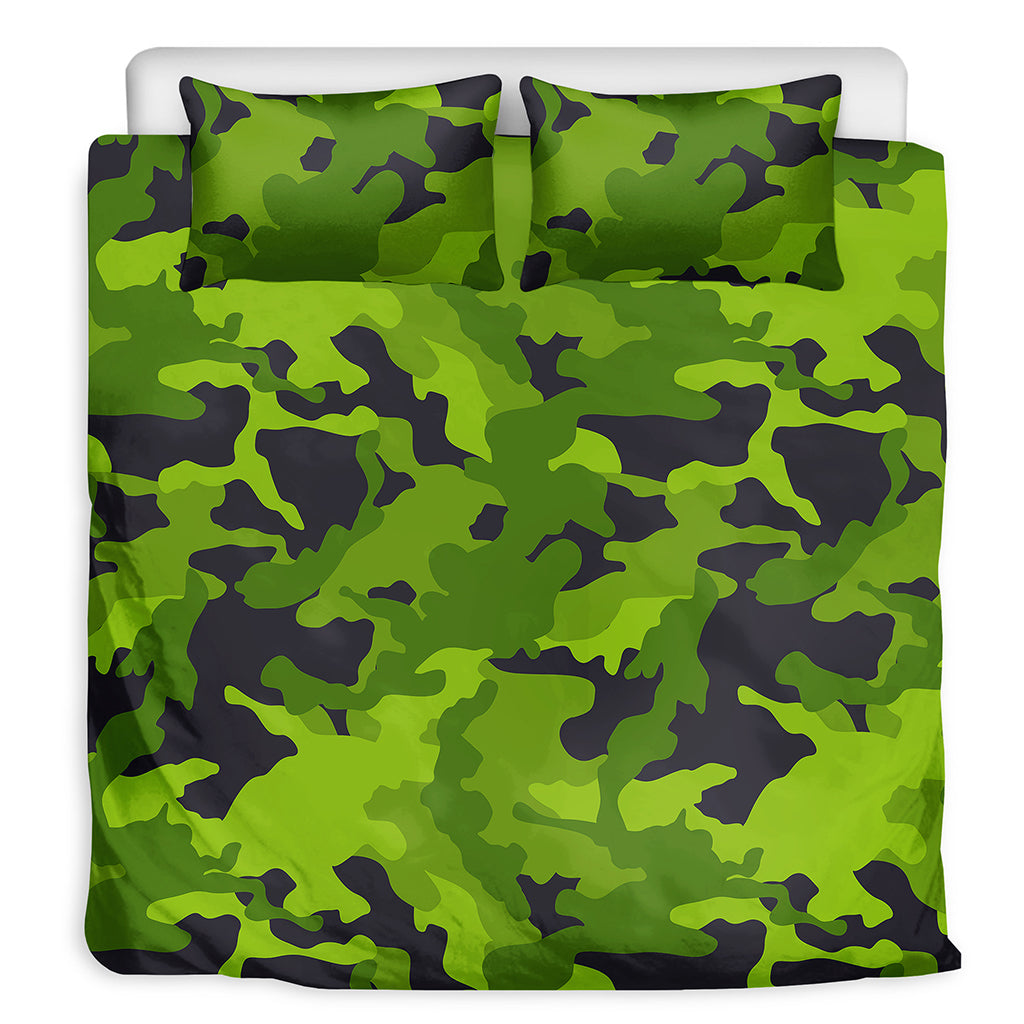 Lime Green Camouflage Print Duvet Cover Bedding Set