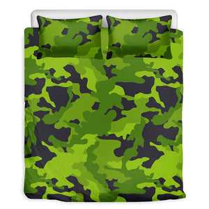 Lime Green Camouflage Print Duvet Cover Bedding Set