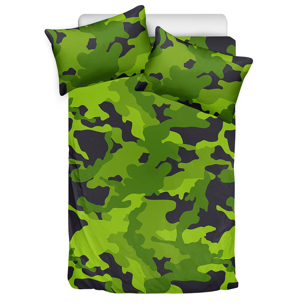 Lime Green Camouflage Print Duvet Cover Bedding Set