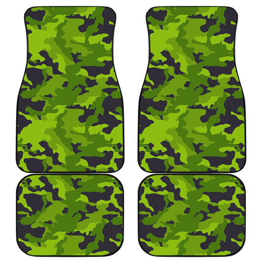 Lime Green Camouflage Print Front and Back Car Floor Mats