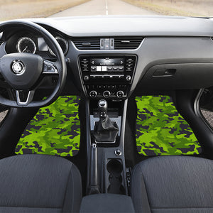 Lime Green Camouflage Print Front and Back Car Floor Mats