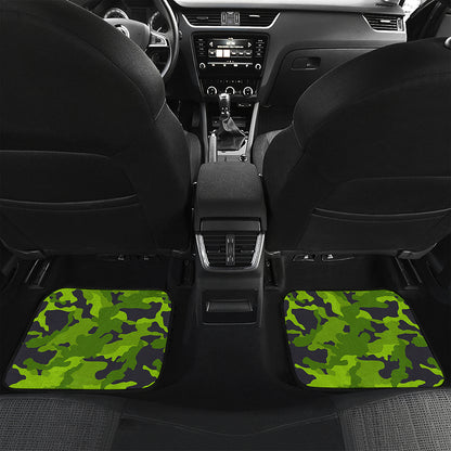 Lime Green Camouflage Print Front and Back Car Floor Mats