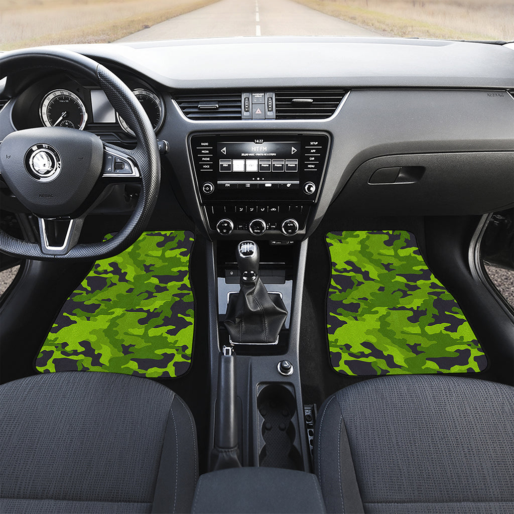 Lime Green Camouflage Print Front Car Floor Mats