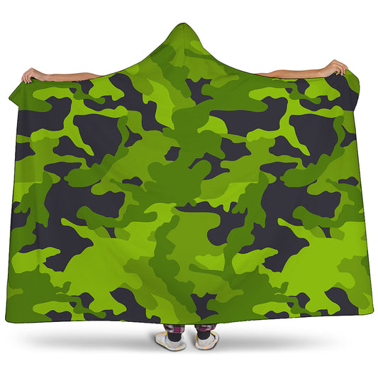 Lime Green Camouflage Print Hooded Blanket