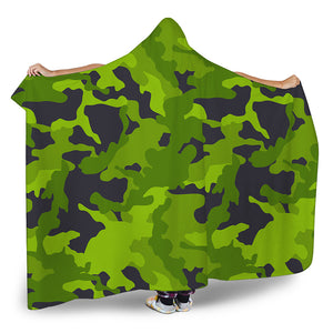 Lime Green Camouflage Print Hooded Blanket