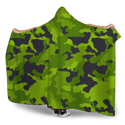 Lime Green Camouflage Print Hooded Blanket