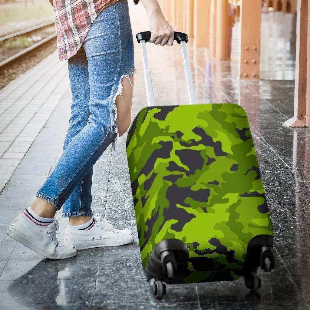 Lime Green Camouflage Print Luggage Cover GearFrost