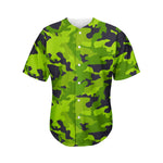 Lime Green Camouflage Print Men's Baseball Jersey
