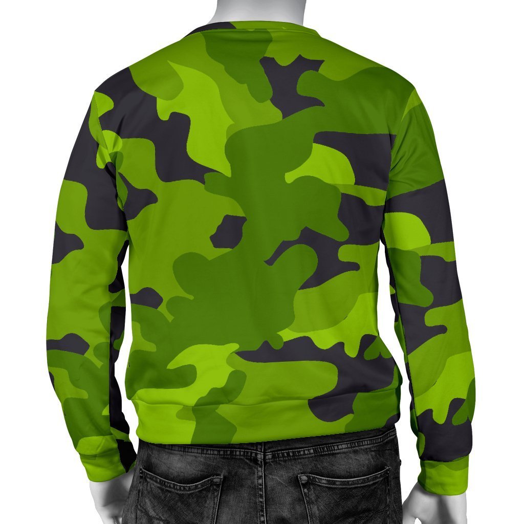 Lime Green Camouflage Print Men's Crewneck Sweatshirt GearFrost