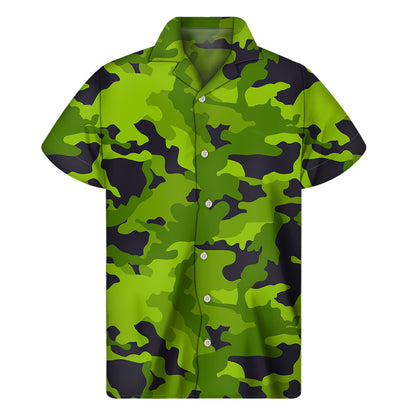 Lime Green Camouflage Print Men's Short Sleeve Shirt