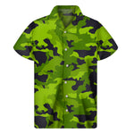 Lime Green Camouflage Print Men's Short Sleeve Shirt