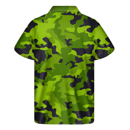 Lime Green Camouflage Print Men's Short Sleeve Shirt