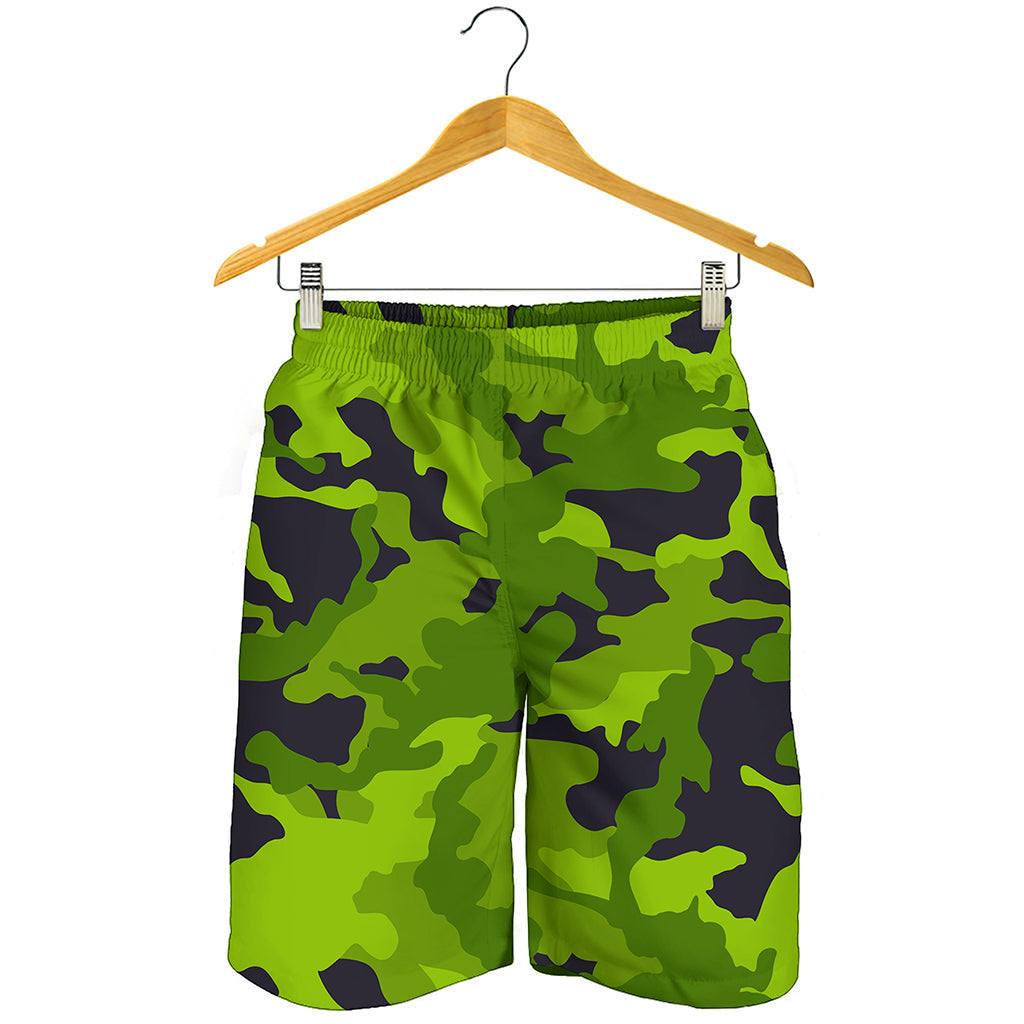 Lime Green Camouflage Print Men's Shorts