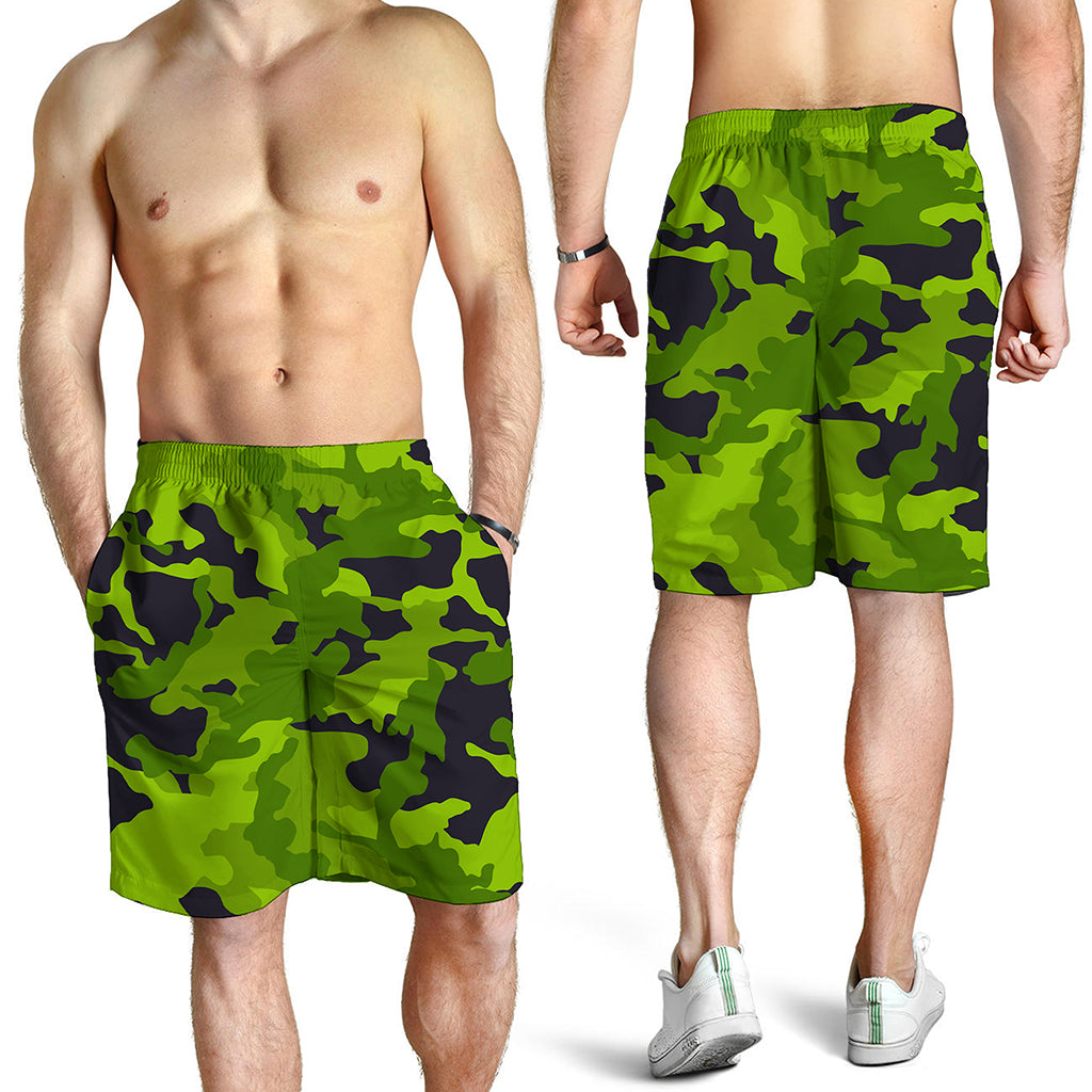 Lime Green Camouflage Print Men's Shorts