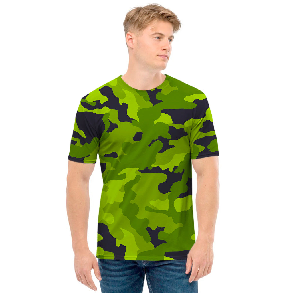 Lime Green Camouflage Print Men's T-Shirt