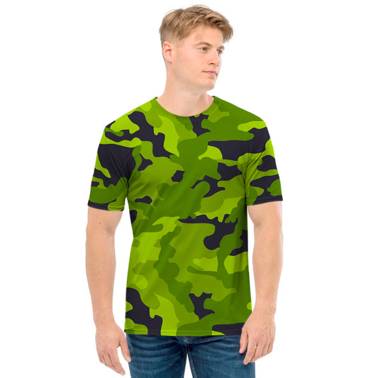 Lime Green Camouflage Print Men's T-Shirt