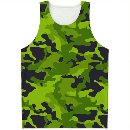 Lime Green Camouflage Print Men's Tank Top