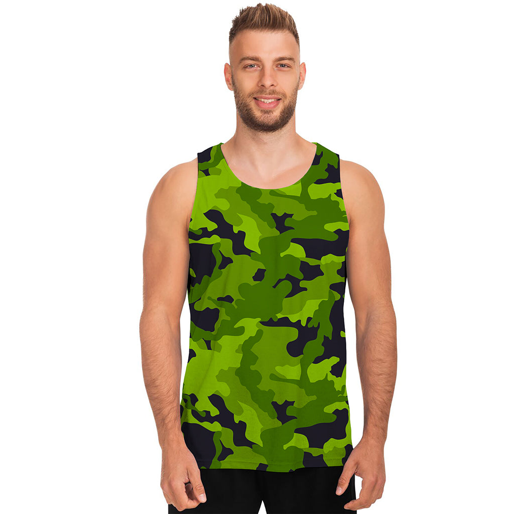 Lime Green Camouflage Print Men's Tank Top