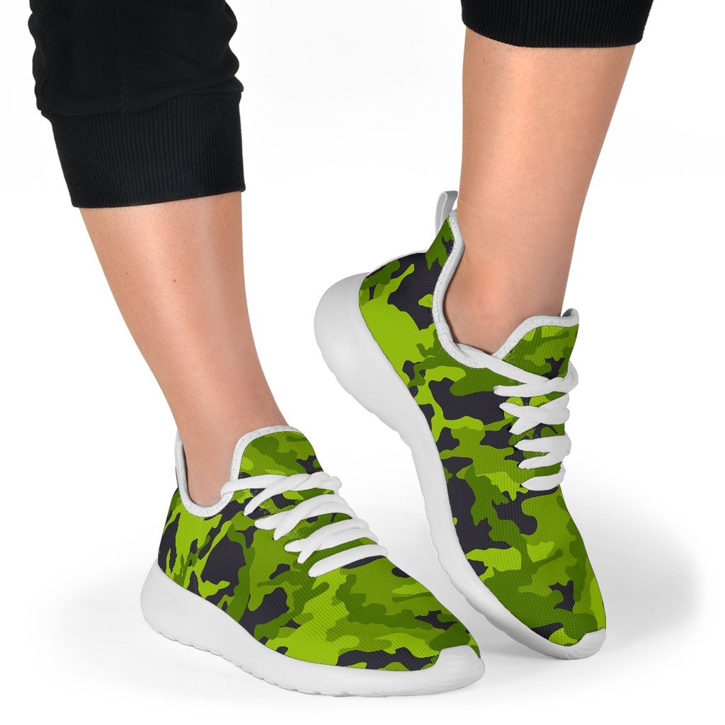 Lime Green Camouflage Print Mesh Knit Shoes GearFrost