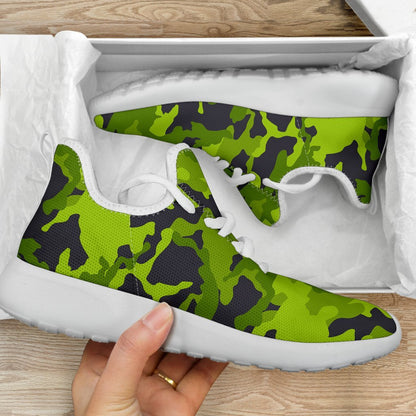 Lime Green Camouflage Print Mesh Knit Shoes GearFrost