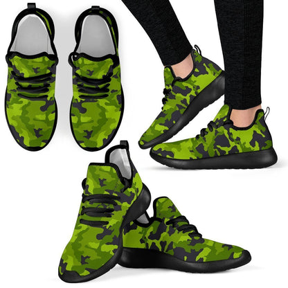 Lime Green Camouflage Print Mesh Knit Shoes GearFrost