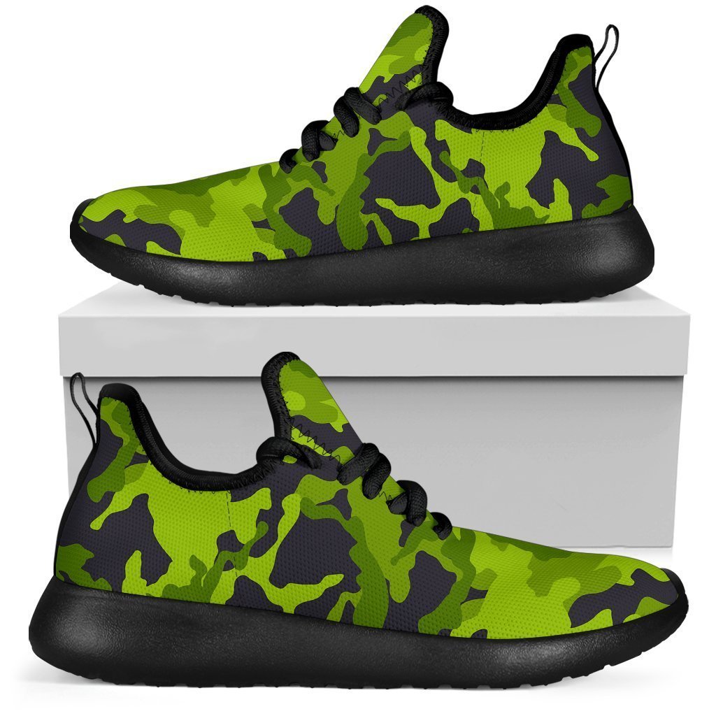 Lime Green Camouflage Print Mesh Knit Shoes GearFrost