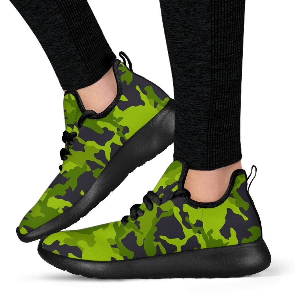 Lime Green Camouflage Print Mesh Knit Shoes GearFrost