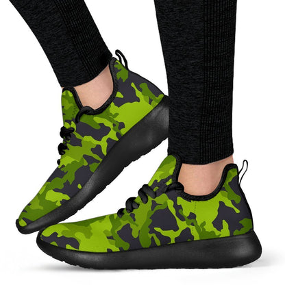 Lime Green Camouflage Print Mesh Knit Shoes GearFrost