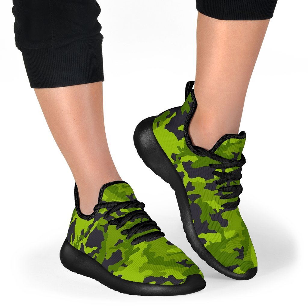 Lime Green Camouflage Print Mesh Knit Shoes GearFrost