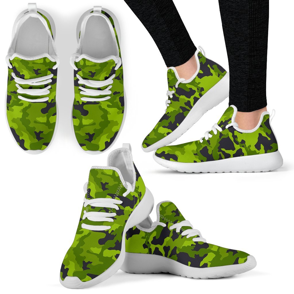 Lime Green Camouflage Print Mesh Knit Shoes GearFrost