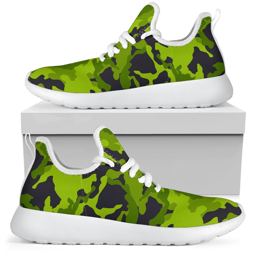 Lime Green Camouflage Print Mesh Knit Shoes GearFrost