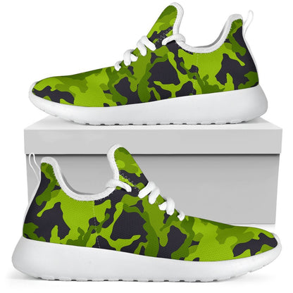 Lime Green Camouflage Print Mesh Knit Shoes GearFrost