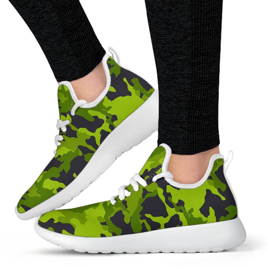 Lime Green Camouflage Print Mesh Knit Shoes GearFrost