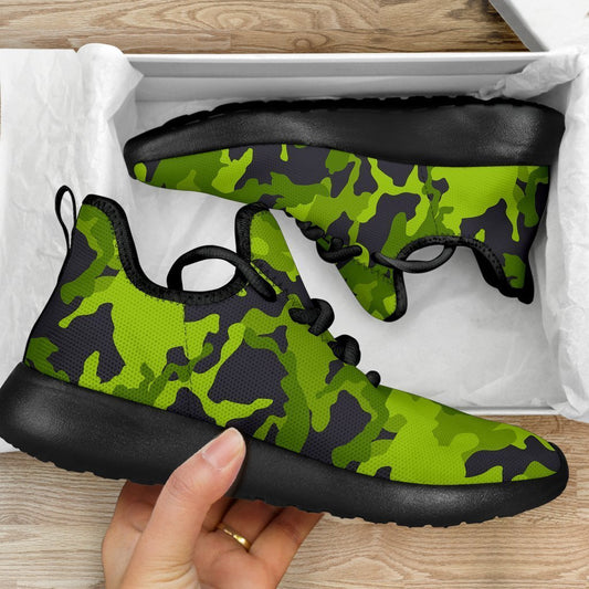 Lime Green Camouflage Print Mesh Knit Shoes GearFrost
