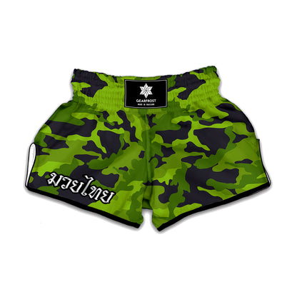 Lime Green Camouflage Print Muay Thai Boxing Shorts