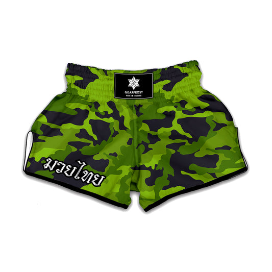 Lime Green Camouflage Print Muay Thai Boxing Shorts