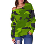Lime Green Camouflage Print Off Shoulder Sweatshirt GearFrost