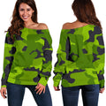 Lime Green Camouflage Print Off The Shoulder Sweatshirt
