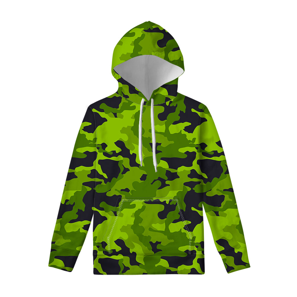 Lime Green Camouflage Print Pullover Hoodie